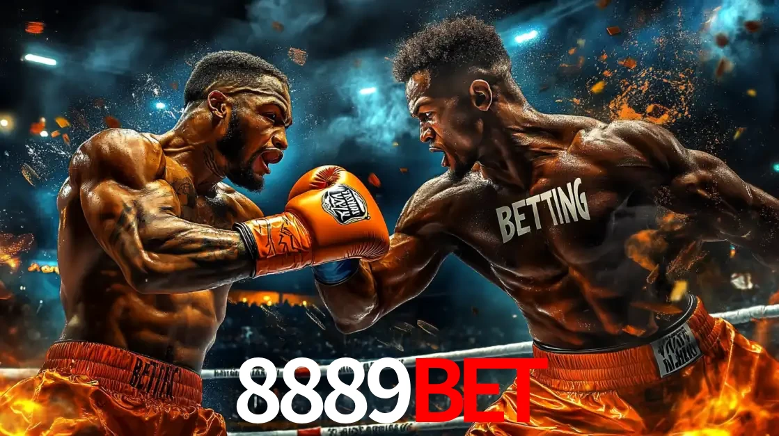 Dois boxeadores em uma luta intensa e explosiva, representando a adrenalina e as oportunidades de apostas em esportes de combate disponíveis na plataforma 8889BET.