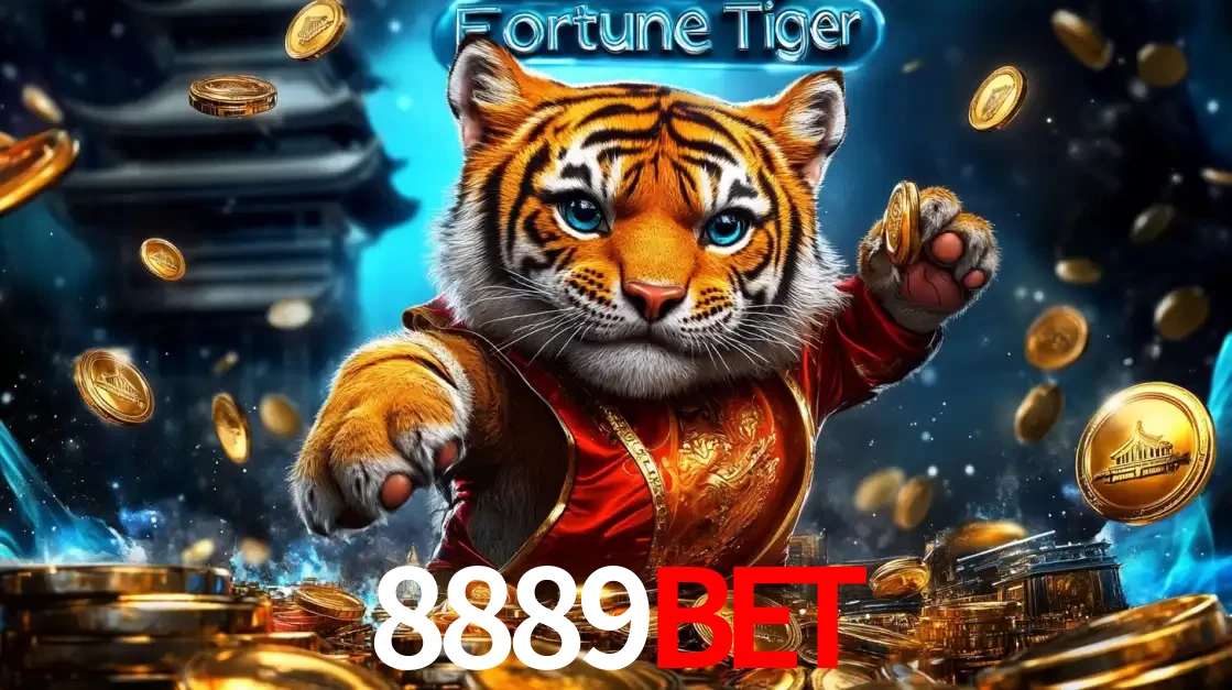 Imagem promocional do jogo de slot Fortune Tiger, com um tigre majestoso em traje tradicional cercado por uma fortuna em moedas de ouro, disponível agora no cassino 8889BET.